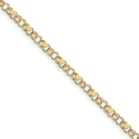 10k Yellow Gold Double Link Heart Charm Bracelet 7 Inch