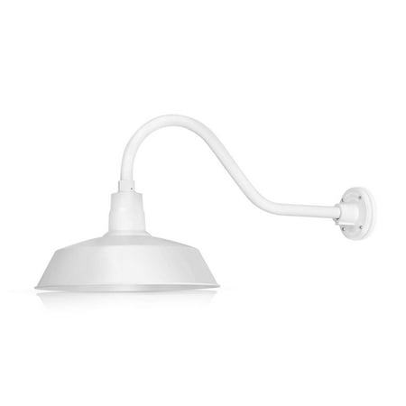 14in White Outdoor Gooseneck Barn Light Fixture With 22in Long