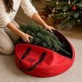 thumbnail image 7 of Christmas Wreath Storage Bag, 60cm Round Holiday Wreath Container with Reinforced Handles, PVC Material Christmas Decoration Storage Bag -Red, 7 of 7