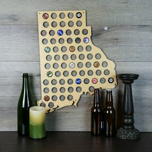 Torched Rhode Island Beer Cap Map Wall Mount Display Decor Brown