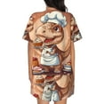thumbnail image 6 of Uemuo Dinosaur Baking Delight Pattern Women's Short-Sleeved Pajama, Button-Front Loungewear, 2-Piece Summer Sleepwear, Elastic Drawstring Shorts-3X-Large, 6 of 7
