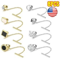 8 Pcs Tie Tacks for Men Tie Pin with Chain  Silver Gold Tack Clutch for Wedding Birthday Business Anniversary