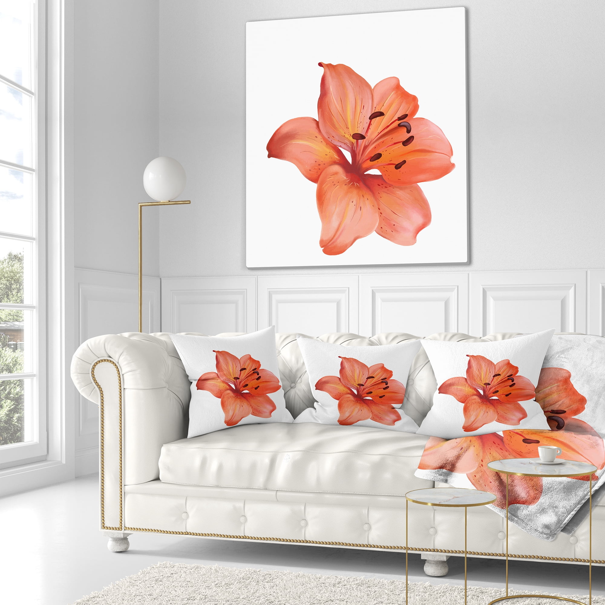 Designart Beautiful Red Lily Watercolor Sketch - Flower Throw Pillow - 16x16