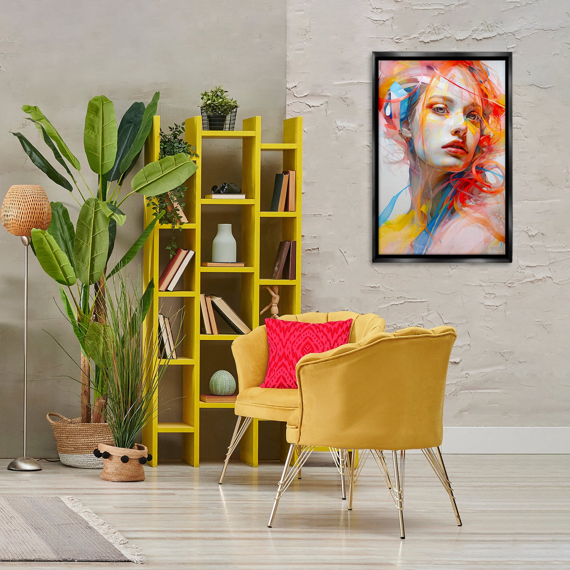 Stupell Industries Swirling Hair Portrait Novelty Painting Black Floater Framed Art Print Wall Art, 21 x 31