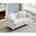 thumbnail image 3 of Gewnee Beige 2-Seater Velvet Accent Chair - Solid Eucalyptus Frame, Acrylic Crystal Legs, Removable Cushions & Pillows for Living Room/Bedroom, 3 of 9
