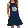 thumbnail image 2 of XVJRHAK Petite Dresses Fashion Womens Pocket Daisy Printing Sleeveless A-Line Casual Nightdress Dresses Mid-Length(Navy Blue,XXXXL), 2 of 3