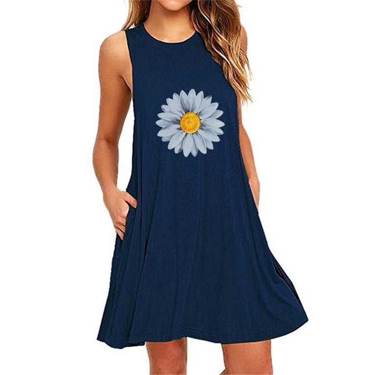 navy blue dress with daisies Daisy Wave Ankle Gown