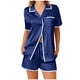thumbnail image 2 of Pijama informal de poliéster para mujer, blusa lisa de manga corta con cuello vuelto, pantalones cortos a la moda, 2 of 8