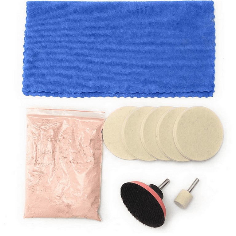 Cerium Oxide Glass Polishing Kit, Glass Scratch Removal Kit Cerium Oxide  Polishing Powder Felt Polishing Wheel Disc Pad with Drill Adapter Glass