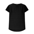 thumbnail image 5 of Summer Tops Solid Round Neck Sleeve Back Keyhole Blouse Temperament Short Sleeve Top Womens Blouses Summer Black XXL, 5 of 9