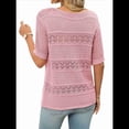 thumbnail image 3 of Suéteres de Punto de Cuello Redondo y Corta para Mujer, de Verano, Color Rosa, Talla XL, 3 of 7