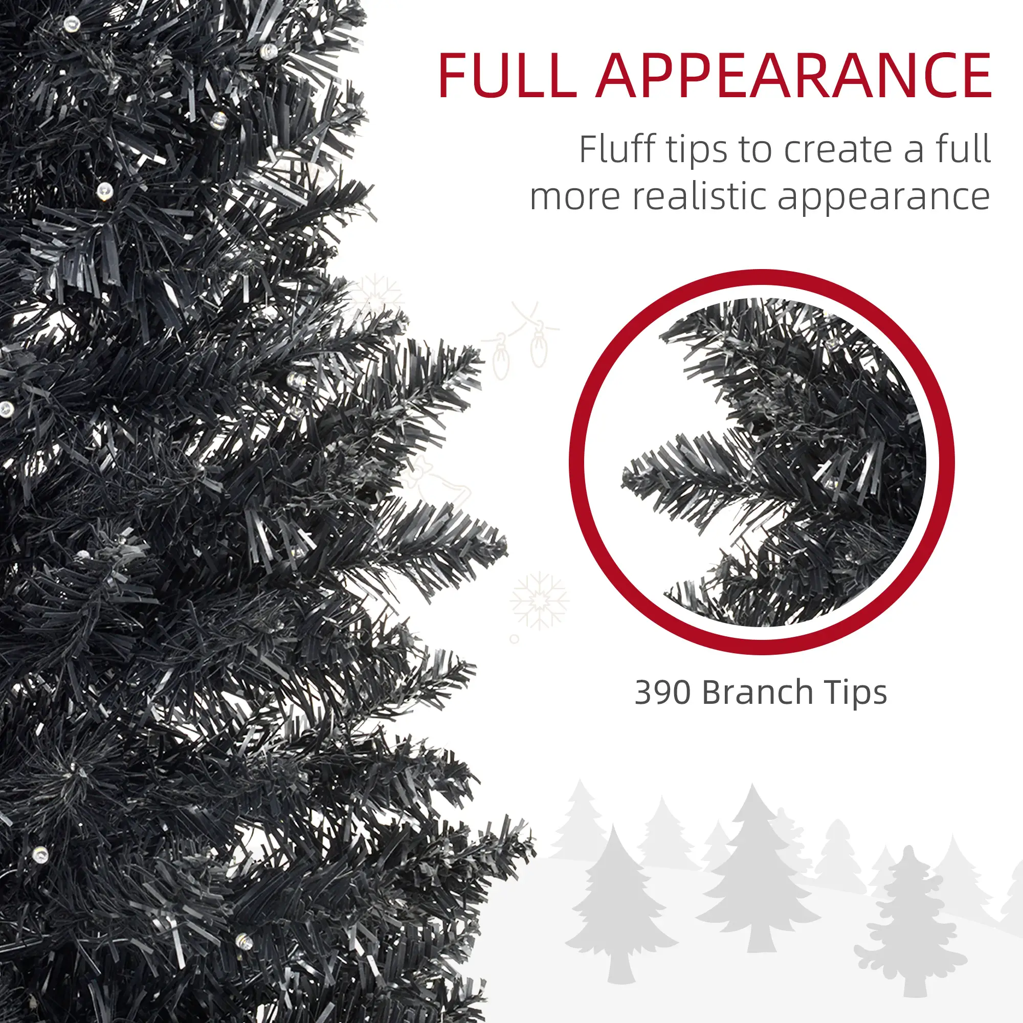 Black 6 ft Pencil Christmas Tree with 200 Warm White LED Lights