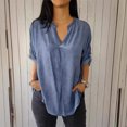thumbnail image 2 of hxobax Women's Oversized Irregular Blouse Rolled-up Long Sleeve Tunic Tops V Neck Tshirts Plus Size, 2 of 7