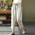 thumbnail image 2 of VBVC Women's Plus Cotton Linen Cropped Pants, Drawstring Casual Trousers For Women, Ladies' Tapered Summer Pants with Pockets, Beige , L-5XL, 2 of 7