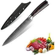 MDHAND 8" Slicing Knife, Laser Damascus High Carbon Stainless Steel Kitchen Knife, Ergonomic Pakkawood Handle, Superb Edge Retention Stain&Corrosion Resistant