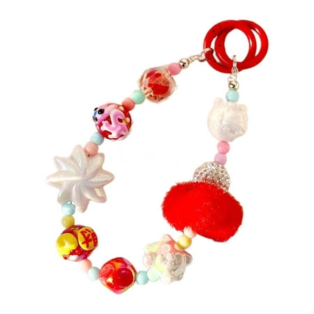 yuksok Beaded Purse Handle Beaded Phone Strap Decoration for Women Bag Charms Chain Red