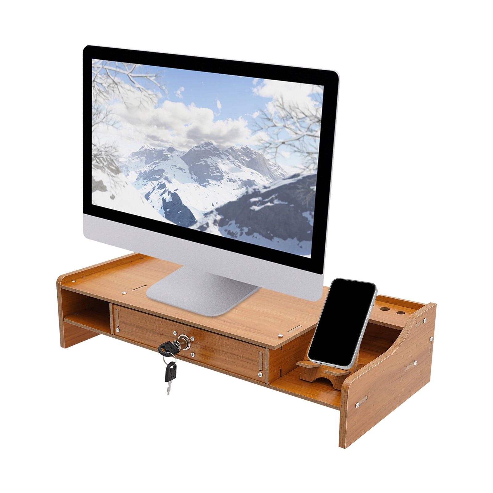 Wood Monitor Riser Rack w/ Drawer Computer/Laptop/PC Stand for Desk Organizer For Homes, Schools, Offices
