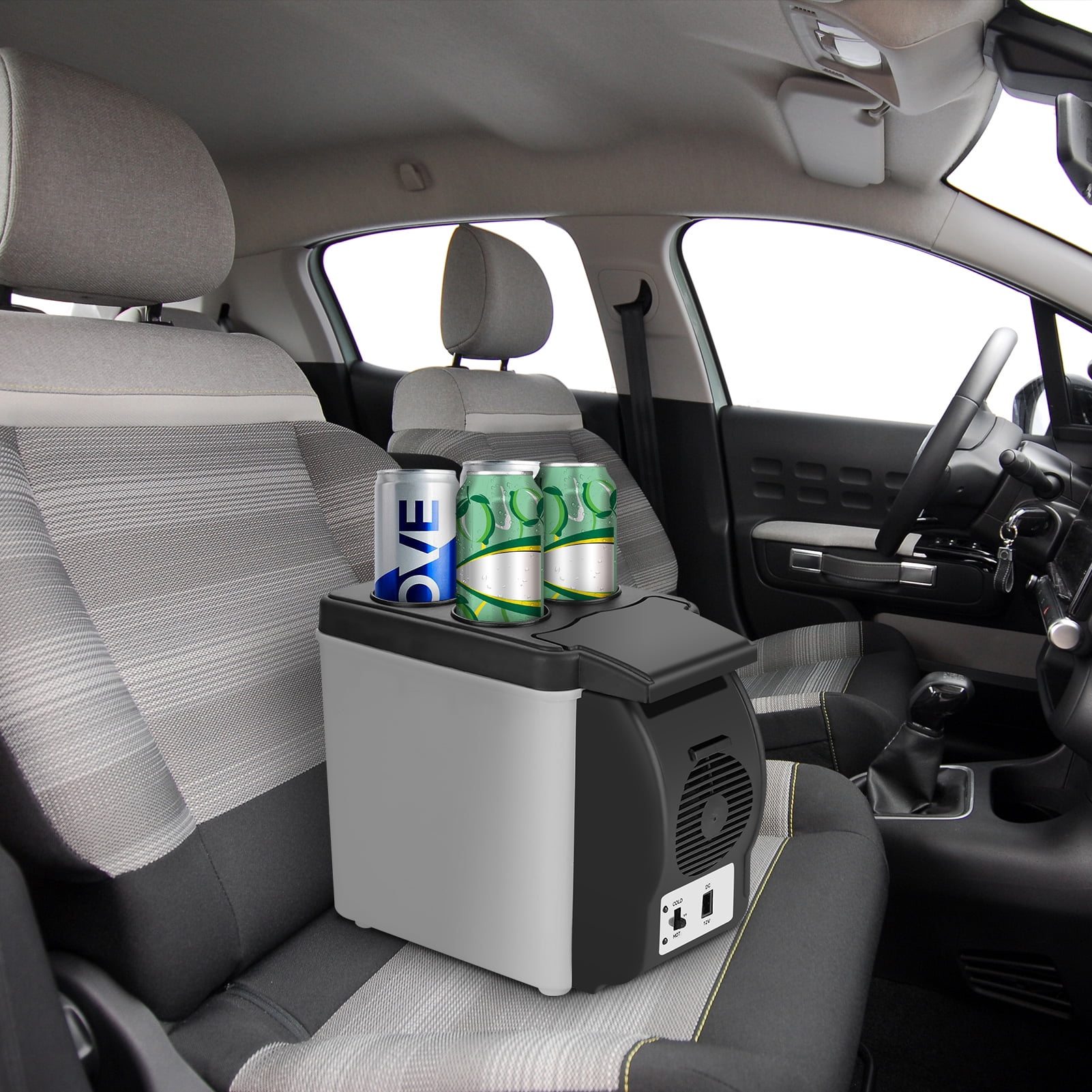Tebru 6L Portable Car Refrigerator, Black and White, 12.01" x 9.84" x 6.30"