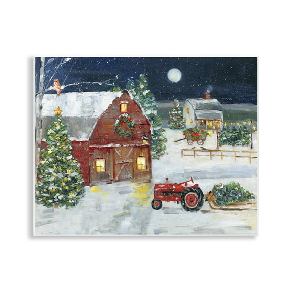 Stupell Industries Snowy Farm & Tractor Holiday Painting Unframed Art Prints Wall Art, 14 x 11