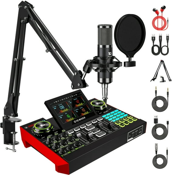 Podcast Kit with Audio Interface and Wired Microphone, Voice Modulation and Alteration