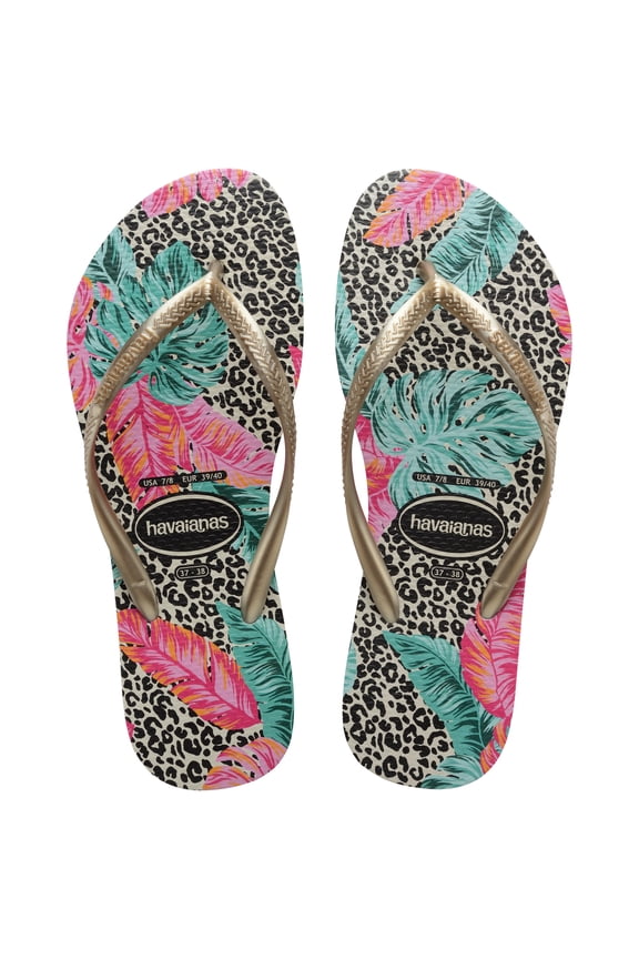 Women's Slim Animal Floral Flip Flop Sandals, Beige, Size 11/12