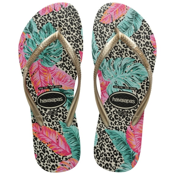 Havaianas Women's Slim Animal Floral Flip Flop Sandals, Beige, Size 9/10