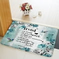 thumbnail image 2 of Teal Floral Bird Bath Mats Daisy Flower Hummingbird Bathroom Rug Inspirational Quote Motivational Words Rustic Farmhouse Plant Country Turquoise Blue Bedroom Kitchen Indoor Floor Carpet 16x24 in, 2 of 4