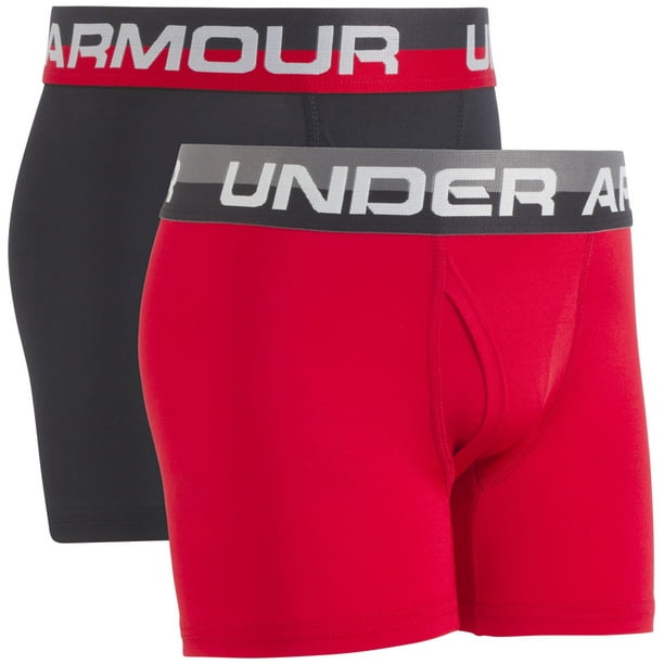 Under Armour Boys' Big 2 Pack Performance Boxer Briefs, red/Black, YLG 