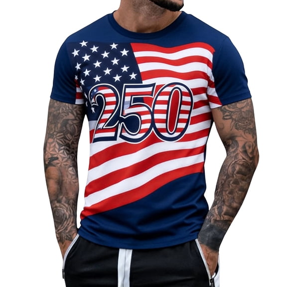 WEIWEN 4th of July Oversized Tshirts for Men XS-6XL, Mens T-Shirts Casual Summer Fourth of July USA Flag Printed Short Sleeves Patriotic Tee Shirts for Man Tops #08-Navy, M