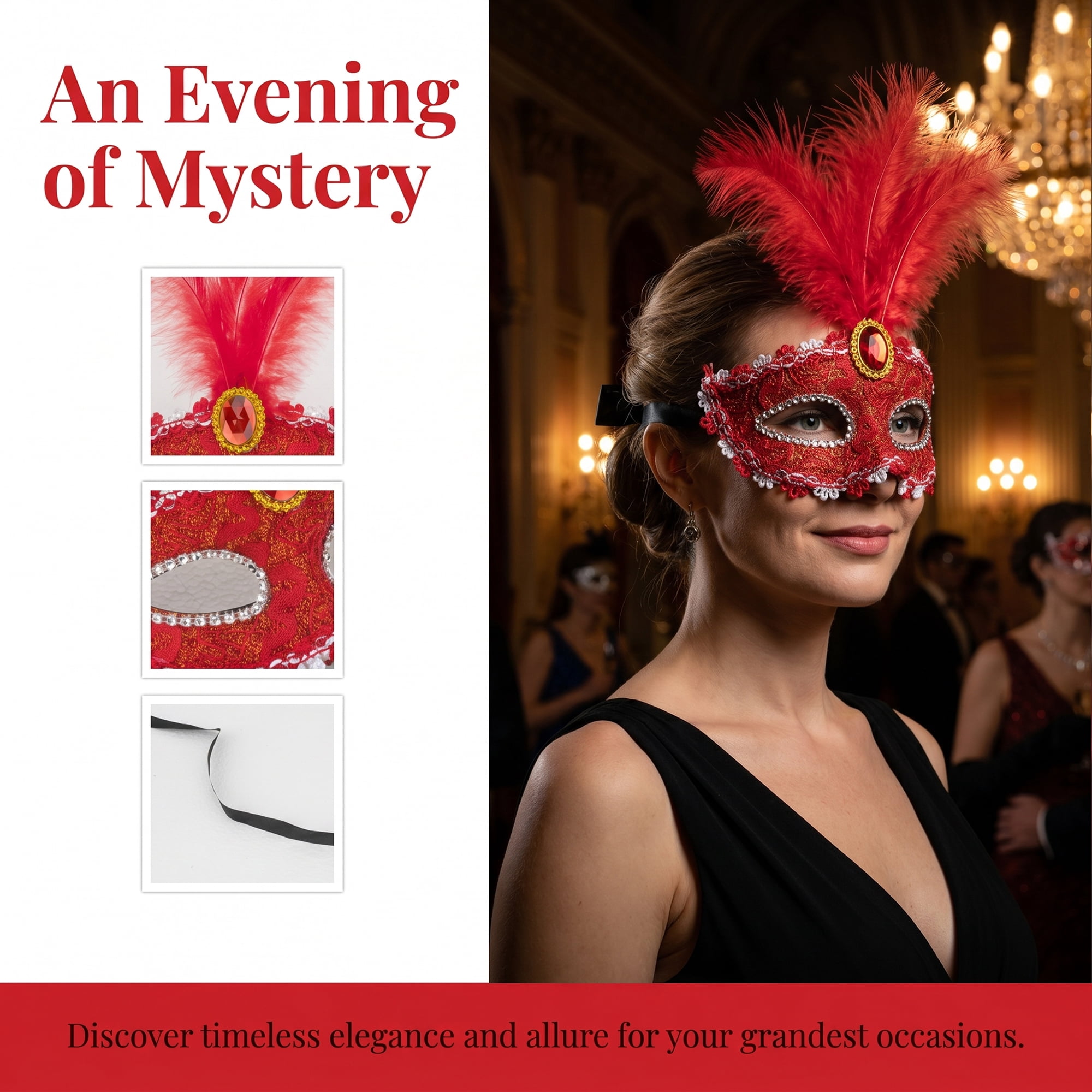 Unique Bargains Feather Masquerade Venetian Half Face Mask for Halloween Red 8.3" x 6.3"