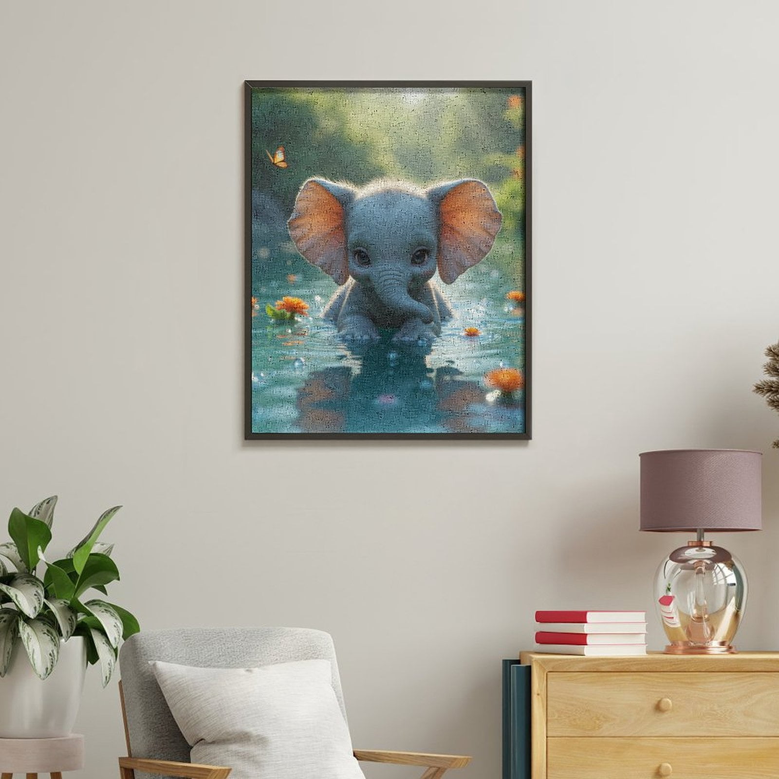 Paint by Numbers Kit for Adults, Cute Elephant In Water Scene Paint by Numbers, Easy Paint by Numbers Kit for Adults Beginner, DIY Adult Paint by Number Kits on Canvas, Home Decor