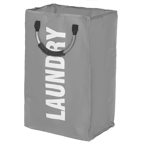 LAMIRO Foldable Canvas Laundry Bag with Handles,Light Gray