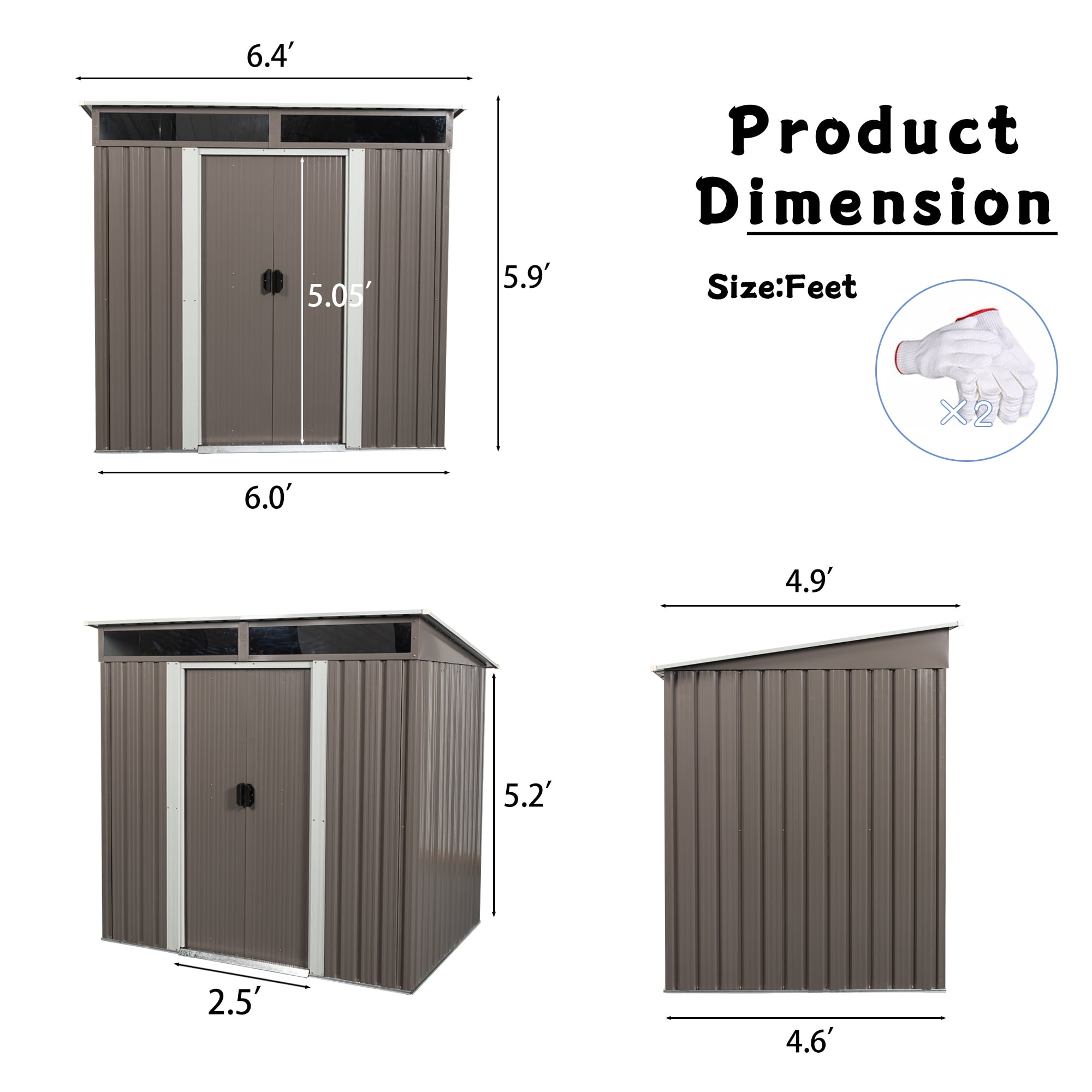 AENKYO Outdoor storage sheds 6FTx5FT Pent roof with Double Lockable Doors for Backyard Patio Lawn - Grey