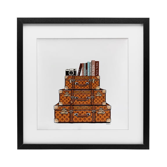 Stupell Industries Trendy Stacked Luggages Black Framed Print Under Glass design by Amanda Greenwood, 13 x 13