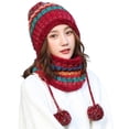 thumbnail image 1 of PENGXIANG 1 Ensemble Automne Hiver Bonnet Écharpe Colorée Rayé Tricot Bordless Peluche Doublure Extensible pour l'Extérieur, 1 of 10