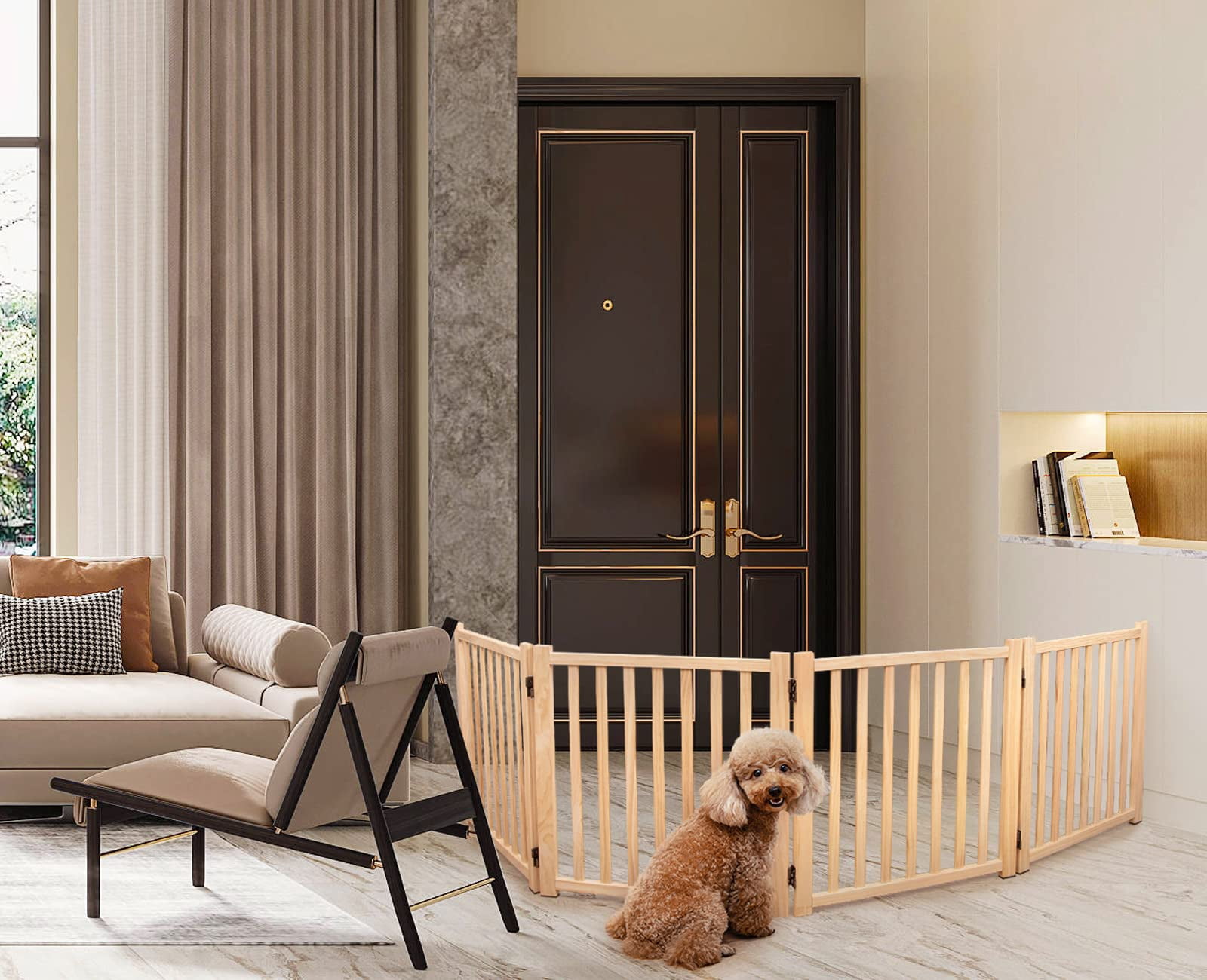 Paint-Free Wooden Freestanding Dog Gates Wooden Indoor Dog Fence,Collapsible Wood Pet Gates Wood Dog Fences Indoor Pet Gate Step Over Fence for Indoor, Stairs, Doorway, Kitchen Wooden Pet Barri