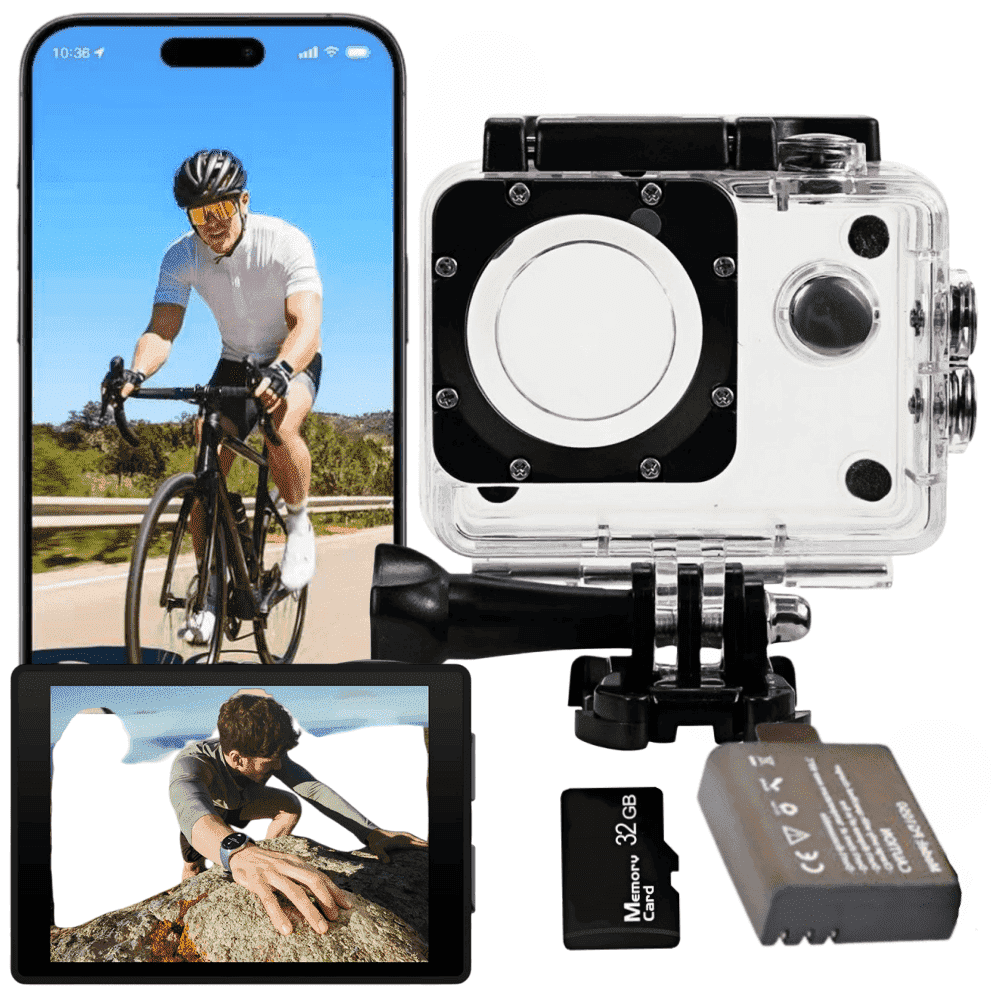 4K Action Camera 20MP Waterproof Sports Cam with 32GB Card & Accessories for Cycling