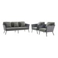 thumbnail image 2 of Modway Stance 3-Piece Aluminum & Fabric Patio Sofa Set in Gray/Charcoal, 2 of 10