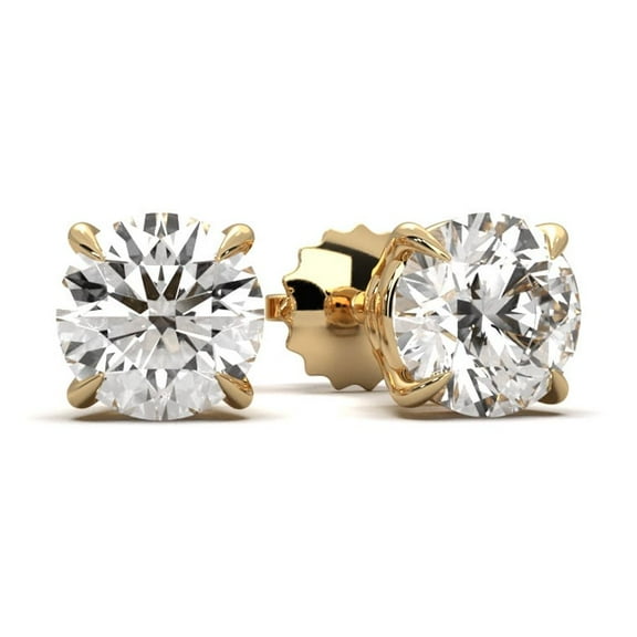 Auriga Fine Jewelry 14K Solid Yellow Gold 2ct Lab Grown Diamond Solitaire Stud Earrings for Women (Color: D-E, Clarity: VS)