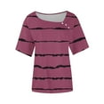 thumbnail image 4 of Womens Plus Size Summer Tops, Short Sleeve Shirts for Women Fashion Loose Fit Striped Printed V Neck T-Shirts with Buttons, 4 of 4
