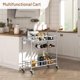 thumbnail image 3 of Carro de Bar Portátil con Ruedas - 2 Niveles de Vidrio Espejado, Incluye Porta Copas y Botellas, Estructura Metálica, para Hogar o Fiestas– Color Plata, 3 of 7