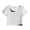 thumbnail image 1 of Pompotops Mode Décontractée Femmes Manches Courtes Col Carré Uni T-Shirt Court, 1 of 4