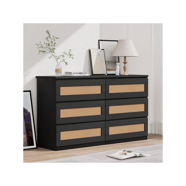 Eastvita Modern 6-Drawer Rattan Dresser for Bedroom with Anti-Tip Kit