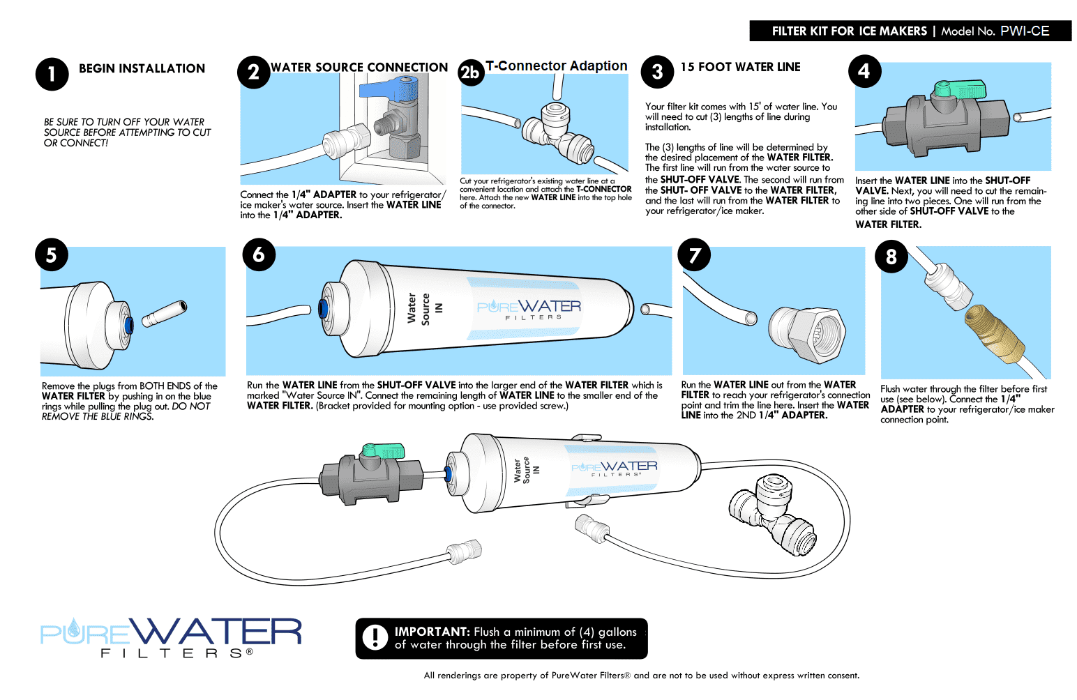 Inline Water Filter Kit for Ice Makers with 1/4" Tubing and a T-Connector