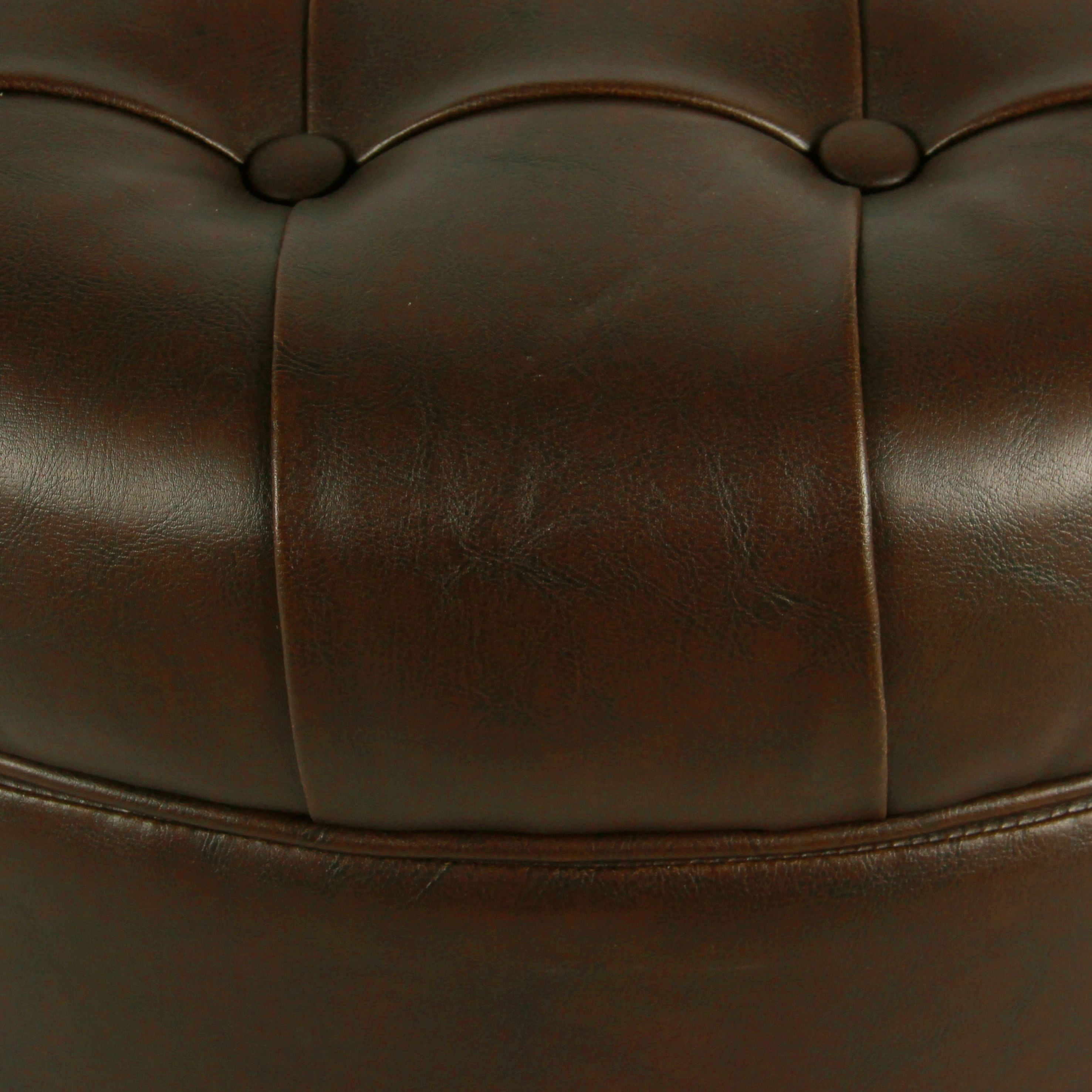 HomePop Large Faux Leather Tufted Round Storage Ottoman-Brown