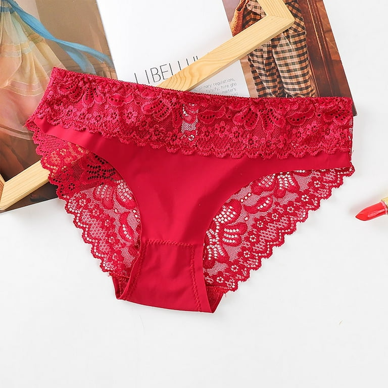 Qcmgmg Bikini Underwear See Through Low Waisted Lace Seamless Cute Panties  for Teen Girls Black 3XL
