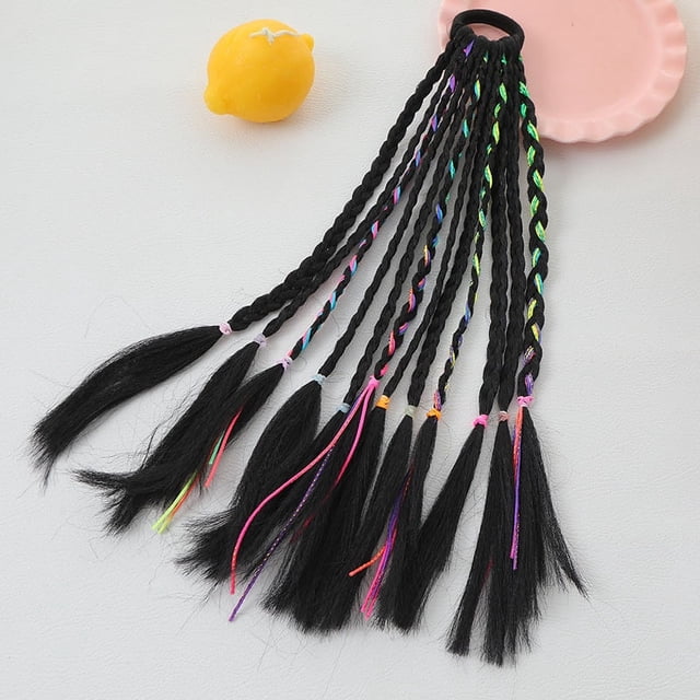 Nvzi Extensiones de cabello con trenzas, postizos trenzados con bandas de goma, extensiones de cola de caballo trenzada larga, accesorios para fiesta de cumpleaños y graduación, B06