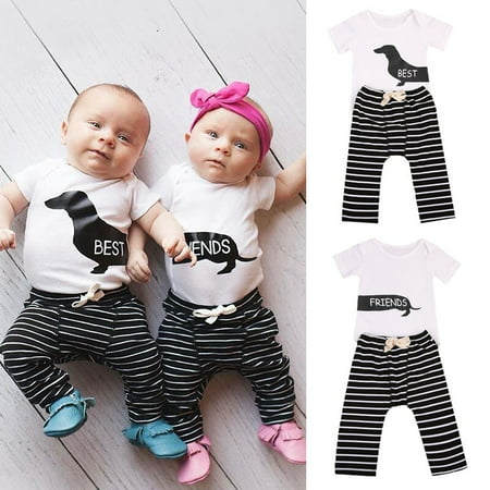 Matching Best Friends Newborn Baby Boy Girl Romper Tops+Pants Outfit Clothes