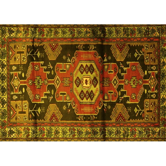 Ahgly Company Machine Washable Indoor Rectangle Persian Yellow Traditional Area Rugs, 2' x 4'