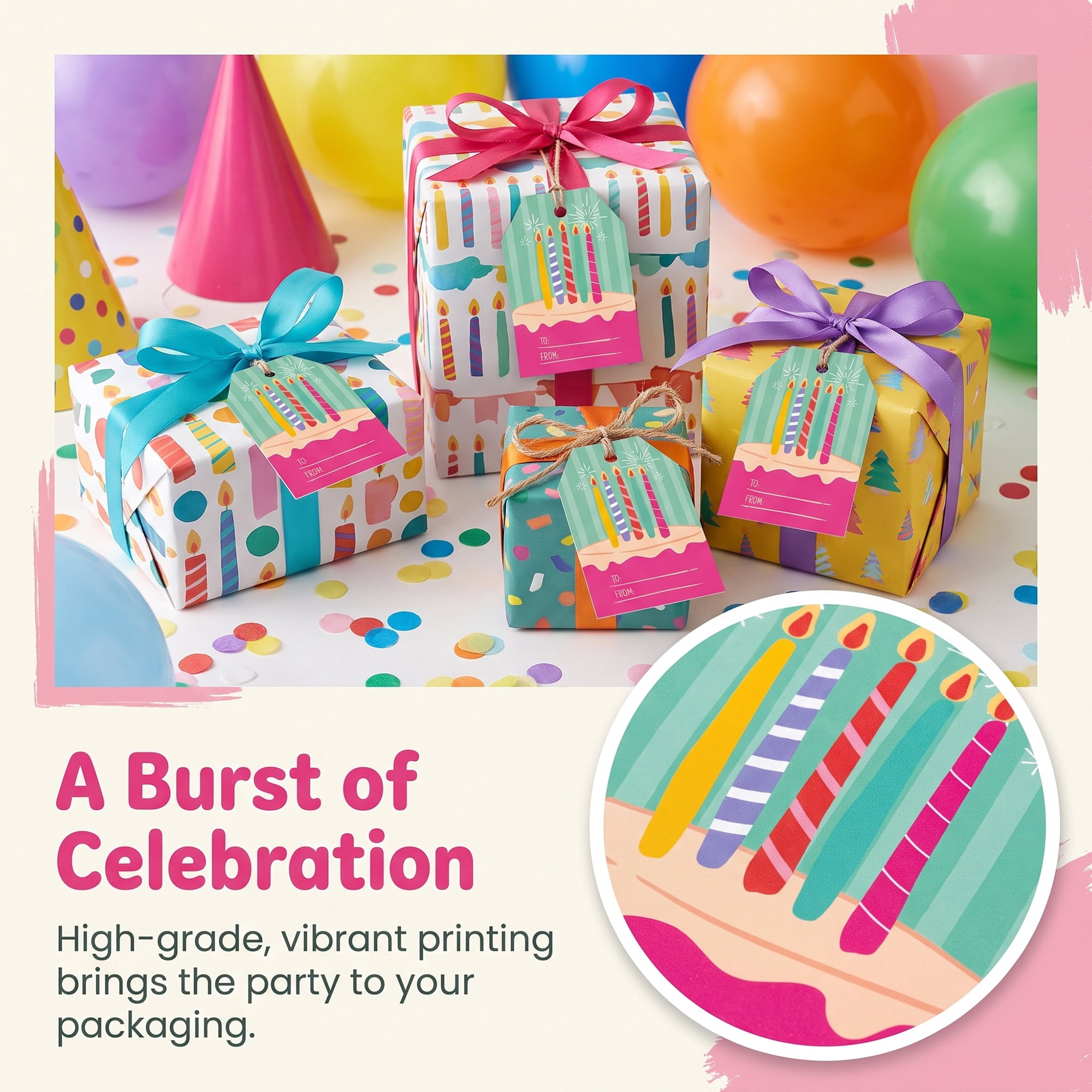 Unique Bargains Elegant Birthday Gift Tags with Twine Big Candles 2" x 3.1"